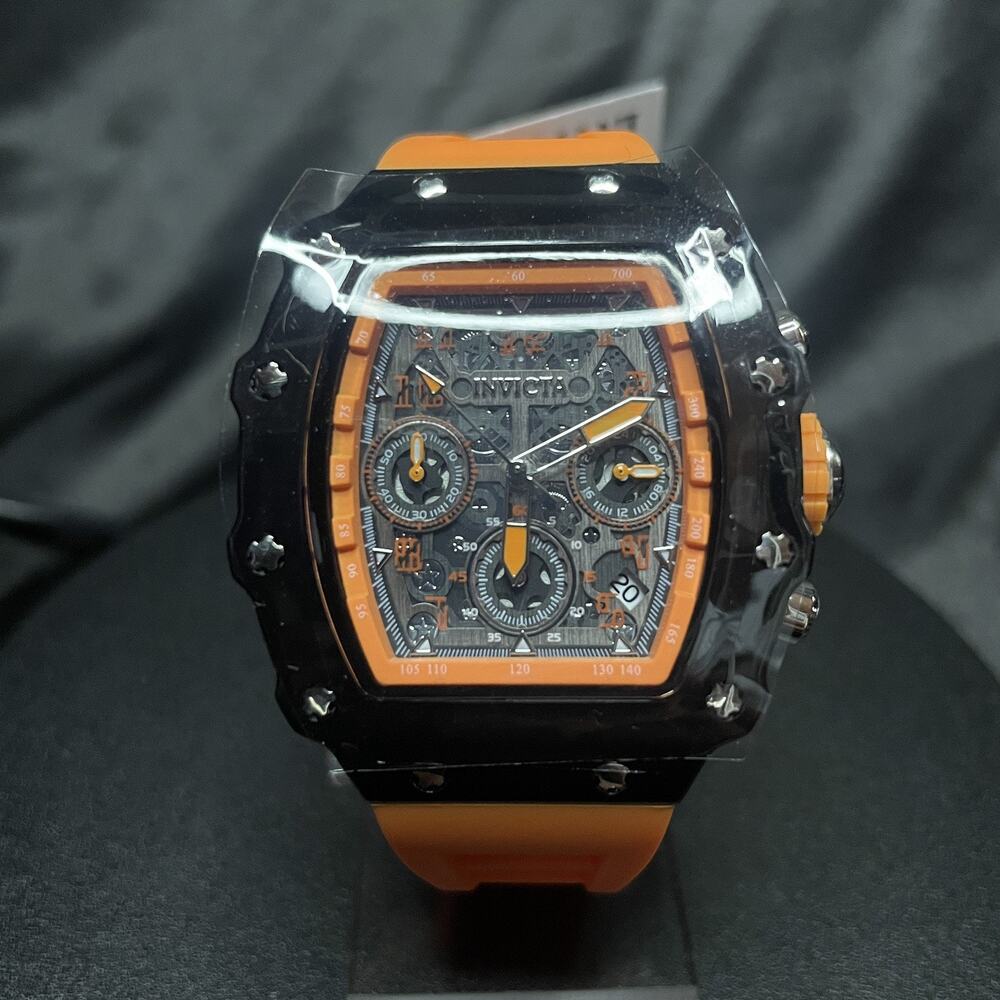 Invicta Racing Valxor 69729 Unisex Watch Orange Silicone Band Barrel Tonneau